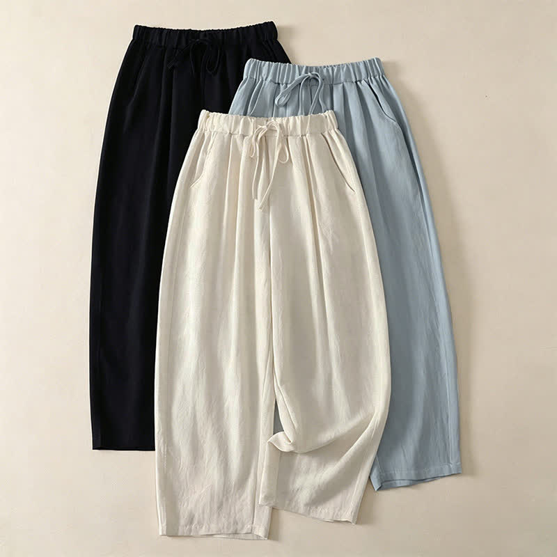 Nimara Ritual Summer Casual Drawstring Solid Cropped Pants Women's Wide Leg Pants With Pocket