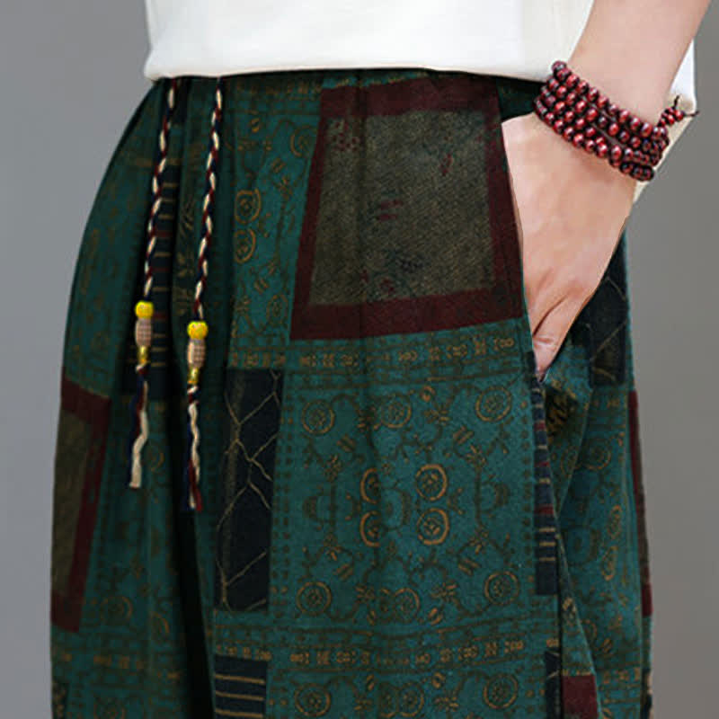 Nimara Ritual Summer Boho Casual Drawstring Geometric Cropped Pants Men's Harem Pants With Pocket