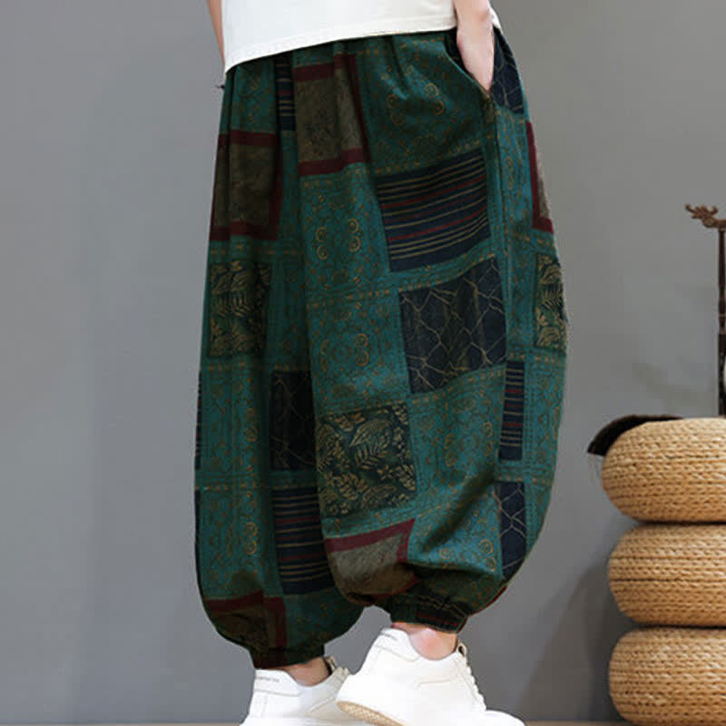 Nimara Ritual Summer Boho Casual Drawstring Geometric Cropped Pants Men's Harem Pants With Pocket