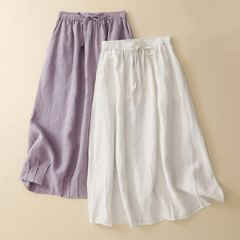 Nimara Ritual Summer Casual Minimalist Drawstring Elastic Waist Solid Women's Skirts With Pockets