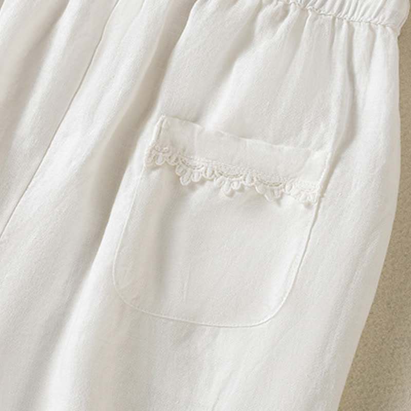 Nimara Ritual Summer Casual Boho Drawstring Solid Cropped Pants Ramie Women's Harem Pants With Pockets