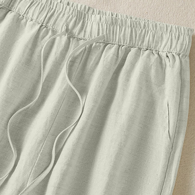 Nimara Ritual Summer Casual Boho Drawstring Solid Cropped Pants Ramie Women's Harem Pants With Pockets