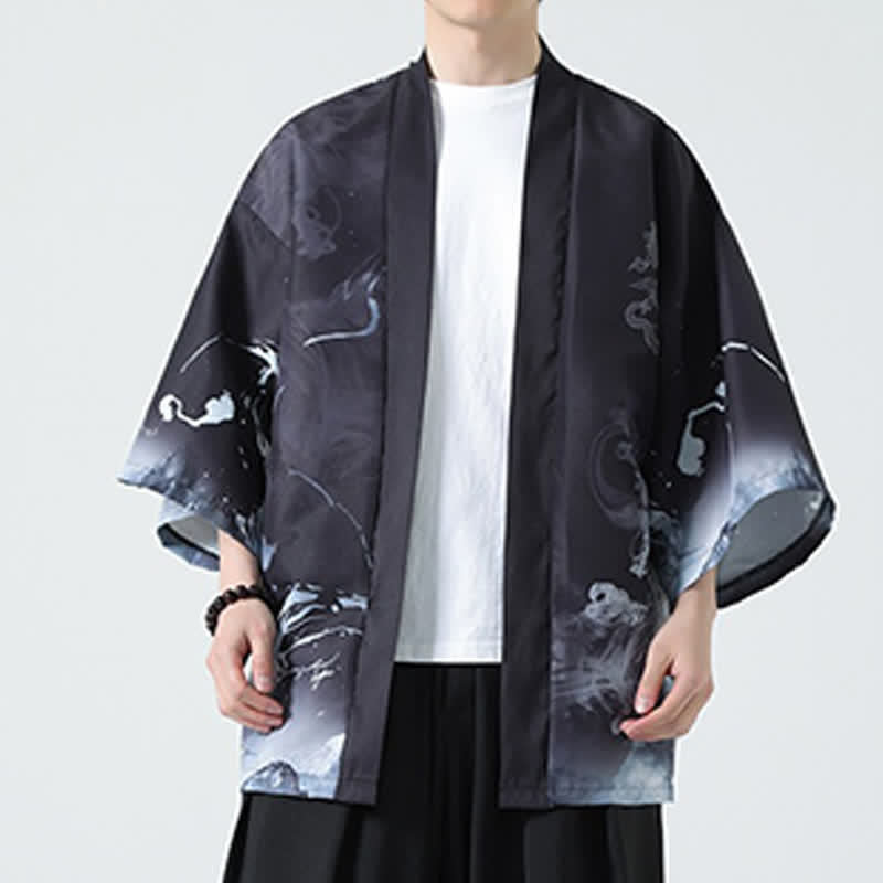 Nimara Ritual Summer Casual Vintage Crane Print Men's Kimonos
