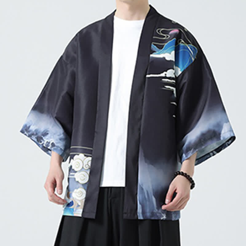 Nimara Ritual Summer Casual Vintage Crane Print Men's Kimonos