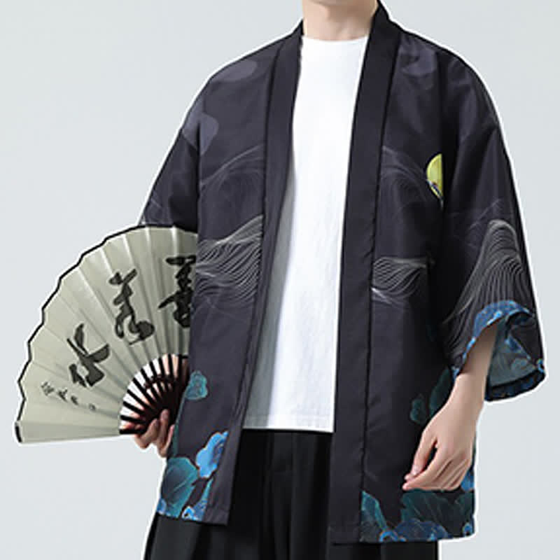Nimara Ritual Summer Casual Vintage Crane Print Men's Kimonos