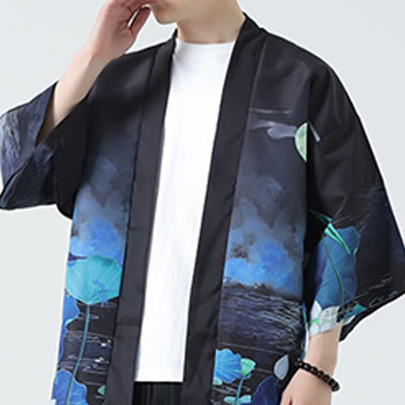 Nimara Ritual Summer Casual Vintage Crane Print Men's Kimonos