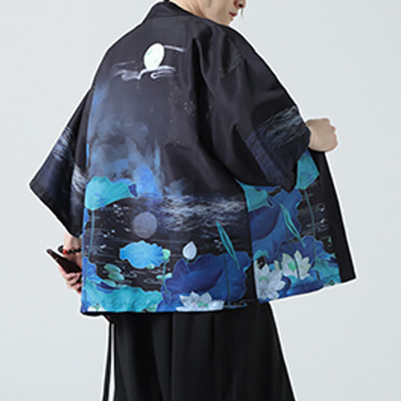 Nimara Ritual Summer Casual Vintage Crane Print Men's Kimonos