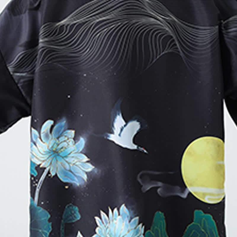 Nimara Ritual Summer Casual Vintage Crane Print Men's Kimonos