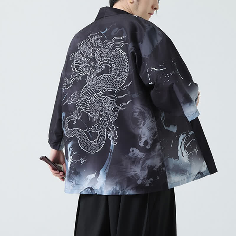 Nimara Ritual Summer Casual Vintage Crane Print Men's Kimonos