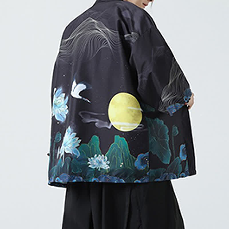 Nimara Ritual Summer Casual Vintage Crane Print Men's Kimonos