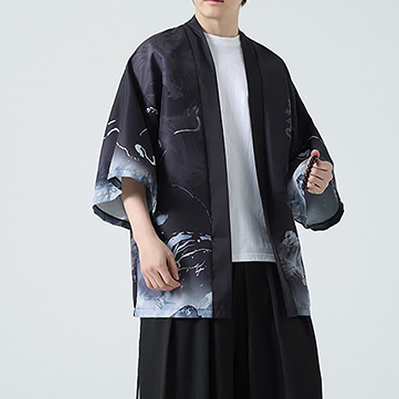 Nimara Ritual Summer Casual Vintage Crane Print Men's Kimonos