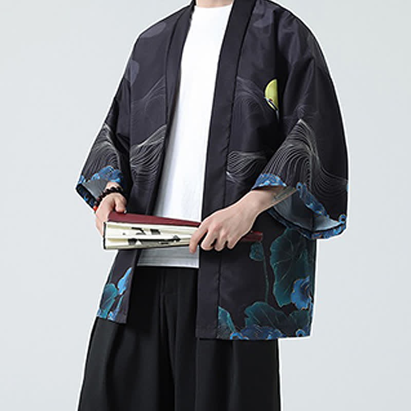 Nimara Ritual Summer Casual Vintage Crane Print Men's Kimonos