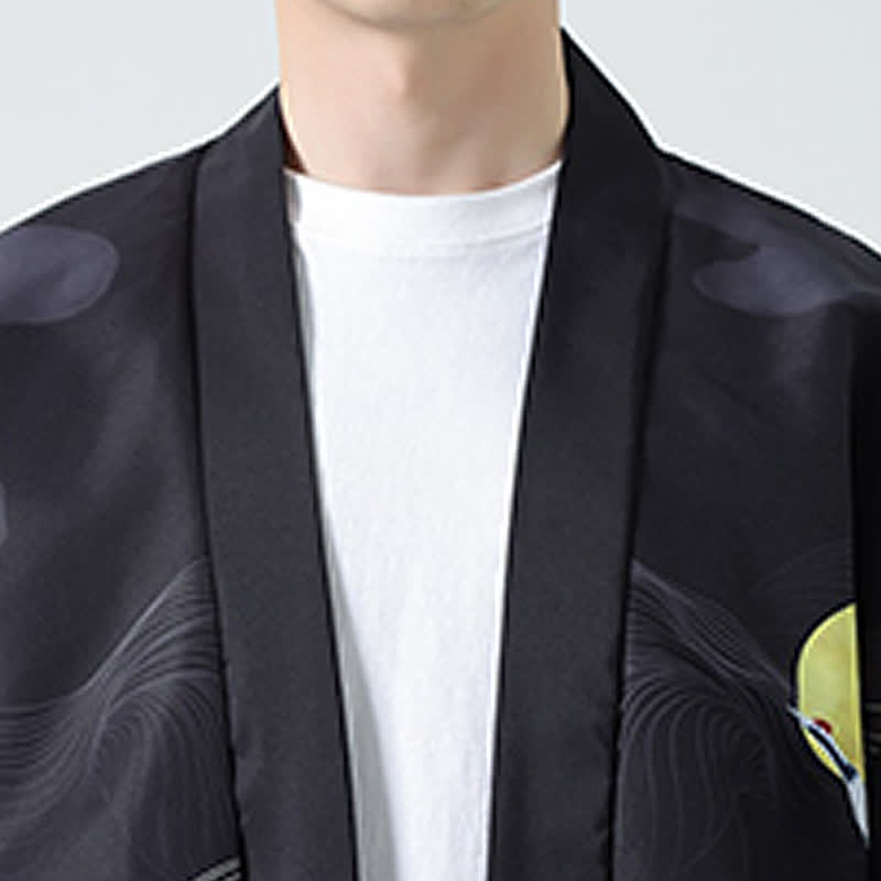 Nimara Ritual Summer Casual Vintage Crane Print Men's Kimonos