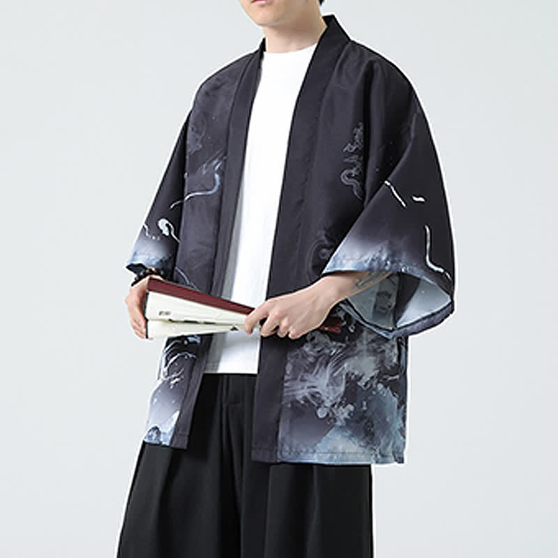 Nimara Ritual Summer Casual Vintage Crane Print Men's Kimonos