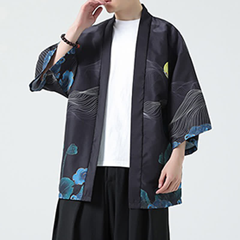 Nimara Ritual Summer Casual Vintage Crane Print Men's Kimonos