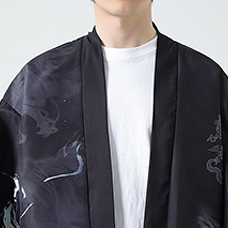 Nimara Ritual Summer Casual Vintage Crane Print Men's Kimonos