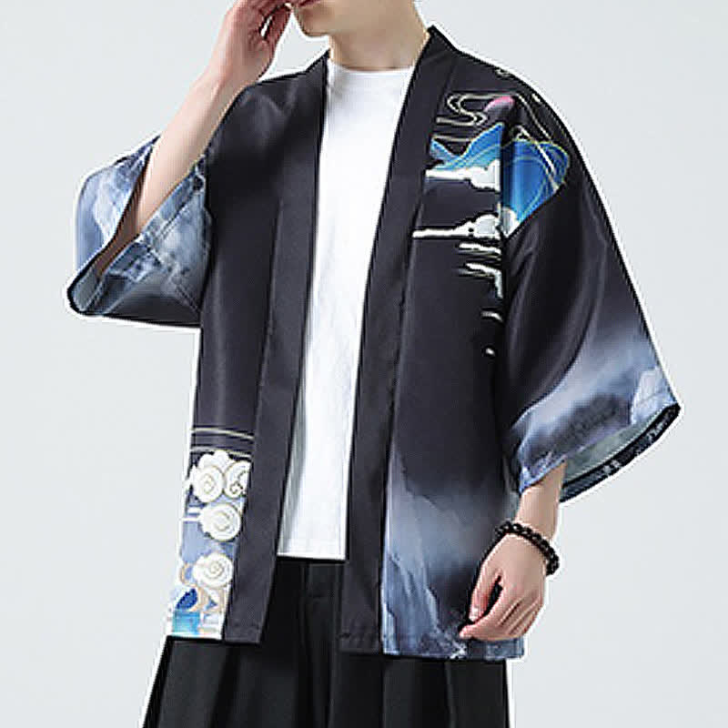 Nimara Ritual Summer Casual Vintage Crane Print Men's Kimonos