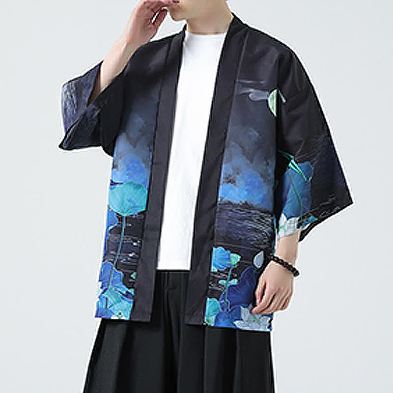 Nimara Ritual Summer Casual Vintage Crane Print Men's Kimonos