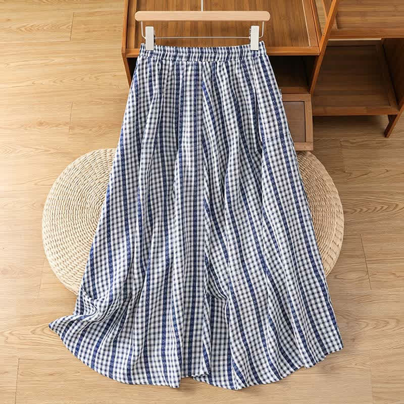 Nimara Ritual Summer Casual Vintage vertical Plaid A-line Women's Skirts With Pocket