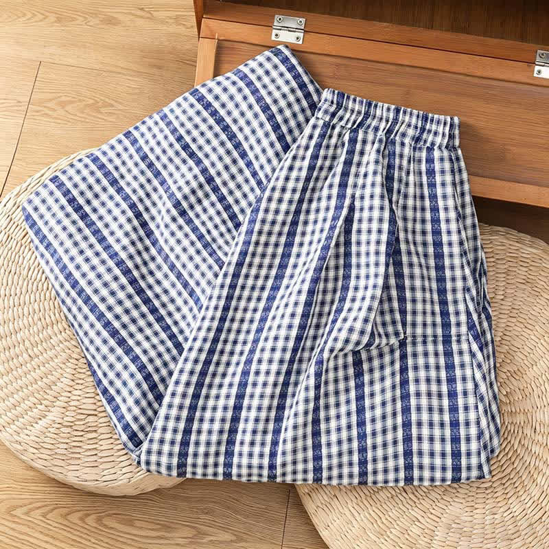 Nimara Ritual Summer Casual Vintage vertical Plaid A-line Women's Skirts With Pocket