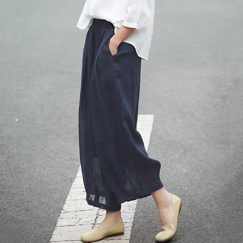 Nimara Ritual Summer Casual Boho Drawstring Solid Capri Pants Women's Wide Leg Pants With Pockets