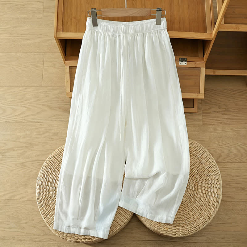 Nimara Ritual Summer Casual Boho Drawstring Solid Capri Pants Women's Wide Leg Pants With Pockets