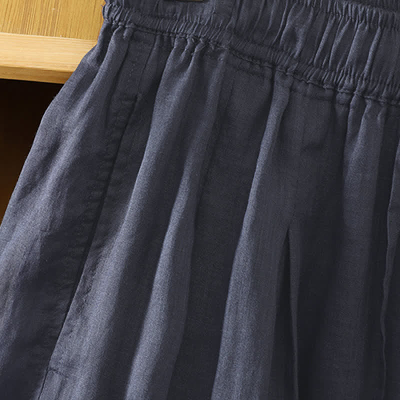 Nimara Ritual Summer Casual Boho Drawstring Solid Capri Pants Women's Wide Leg Pants With Pockets