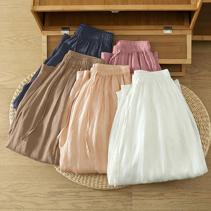 Nimara Ritual Summer Casual Boho Drawstring Solid Capri Pants Women's Wide Leg Pants With Pockets