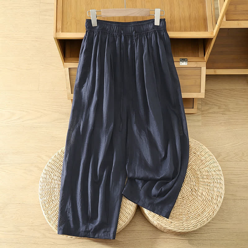 Nimara Ritual Summer Casual Boho Drawstring Solid Capri Pants Women's Wide Leg Pants With Pockets