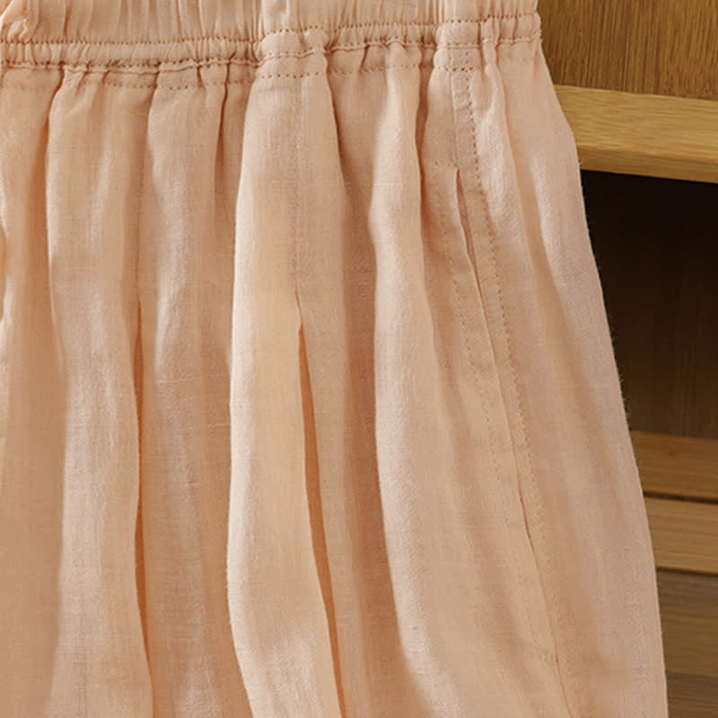 Nimara Ritual Summer Casual Boho Drawstring Solid Capri Pants Women's Wide Leg Pants With Pockets