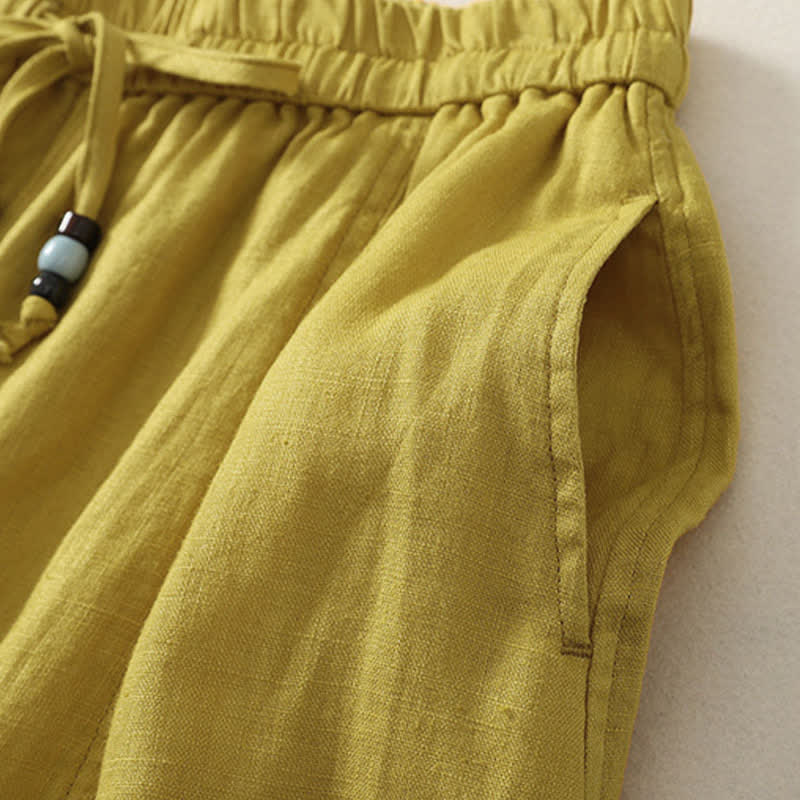 Nimara Ritual Summer Casual Minimalist Drawstring Solid Cropped Pants Women's Wide Leg Pants With Pockets