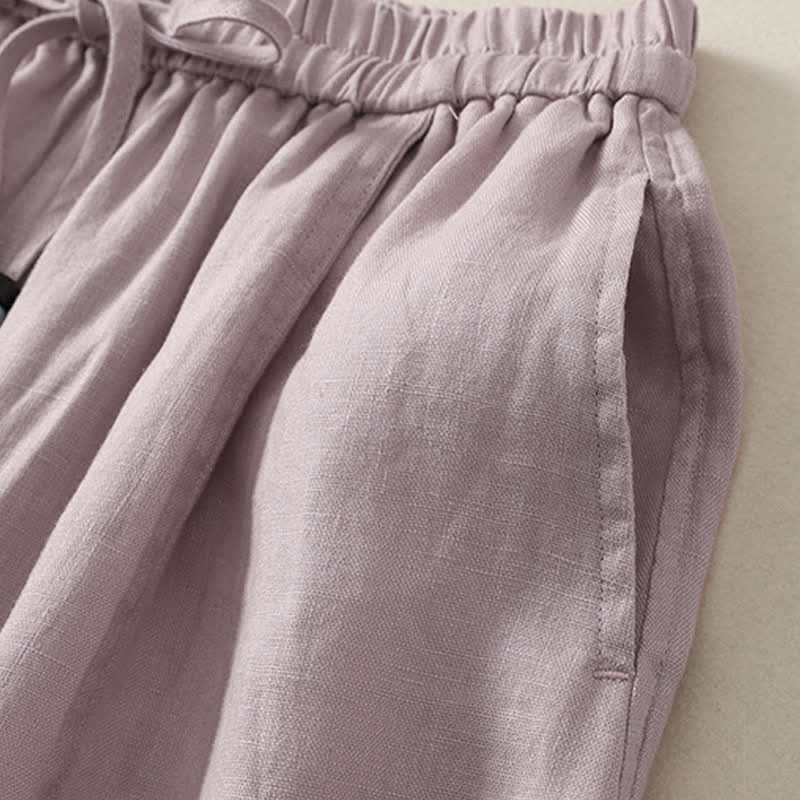 Nimara Ritual Summer Casual Minimalist Drawstring Solid Cropped Pants Women's Wide Leg Pants With Pockets