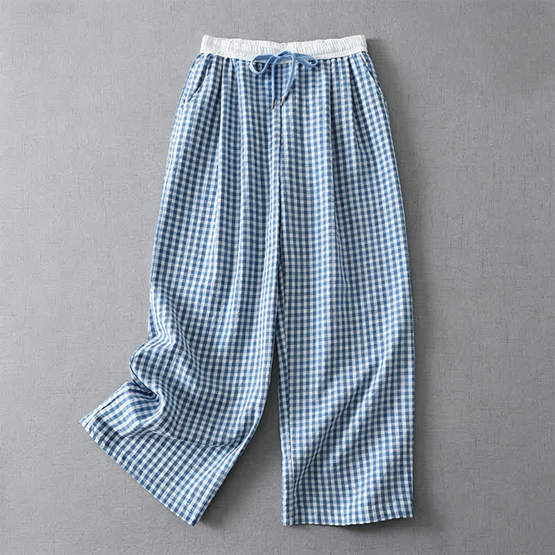 Nimara Ritual Summer Casual Drawstring Plaid Ankle Pants Women's Straight Leg Pants With Pocket