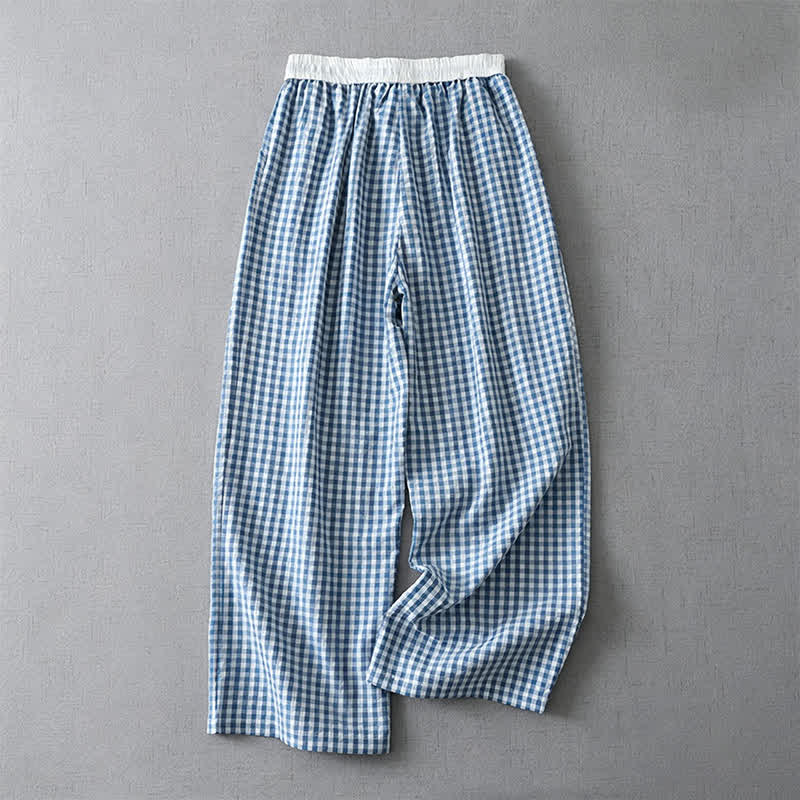 Nimara Ritual Summer Casual Drawstring Plaid Ankle Pants Women's Straight Leg Pants With Pocket