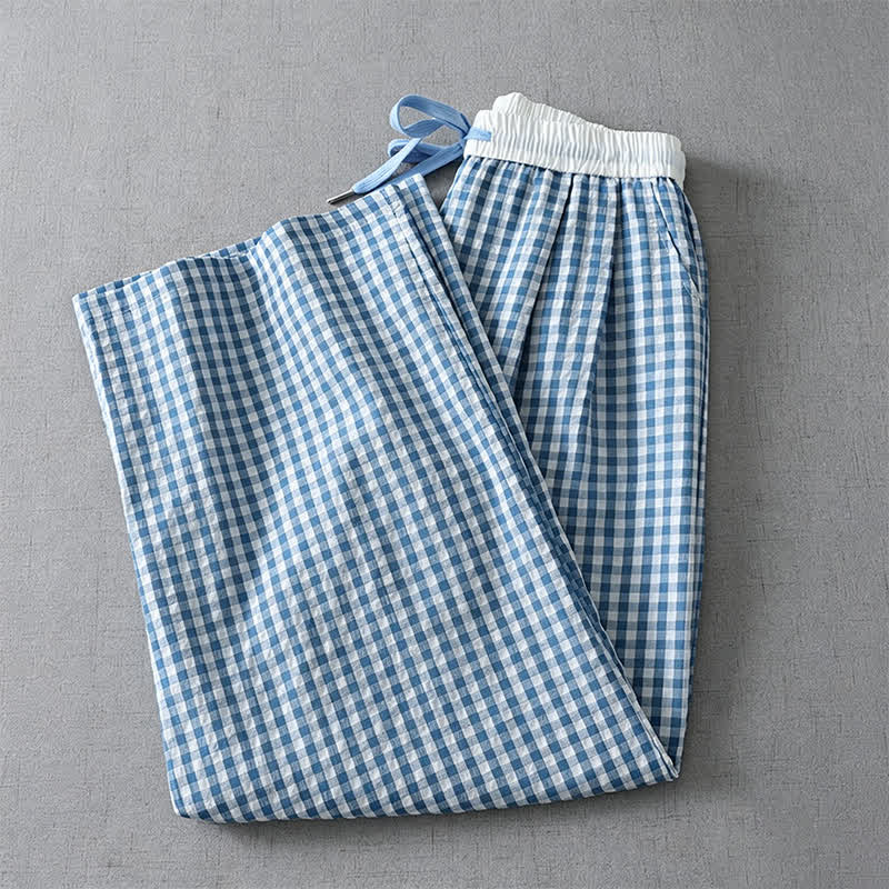 Nimara Ritual Summer Casual Drawstring Plaid Ankle Pants Women's Straight Leg Pants With Pocket