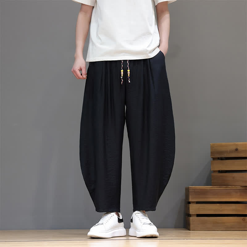Nimara Ritual Summer Casual Minimalist Drawstring Solid Cropped Pants Men's Harem Pants With Pocket