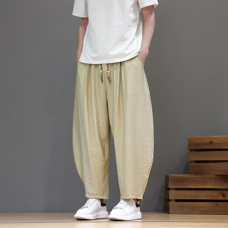 Nimara Ritual Summer Casual Minimalist Drawstring Solid Cropped Pants Men's Harem Pants With Pocket