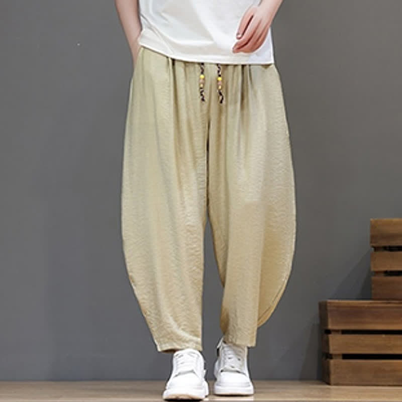 Nimara Ritual Summer Casual Minimalist Drawstring Solid Cropped Pants Men's Harem Pants With Pocket