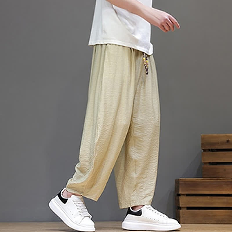 Nimara Ritual Summer Casual Minimalist Drawstring Solid Cropped Pants Men's Harem Pants With Pocket