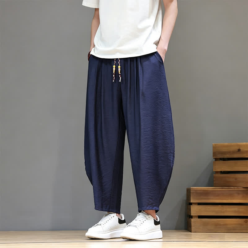 Nimara Ritual Summer Casual Minimalist Drawstring Solid Cropped Pants Men's Harem Pants With Pocket