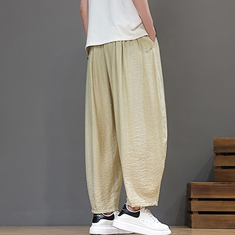 Nimara Ritual Summer Casual Minimalist Drawstring Solid Cropped Pants Men's Harem Pants With Pocket
