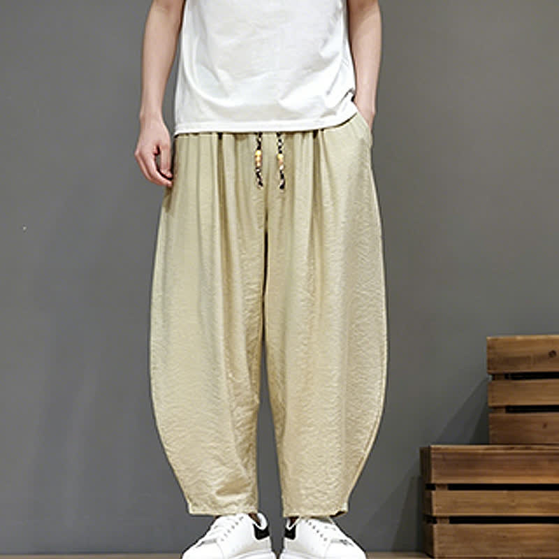 Nimara Ritual Summer Casual Minimalist Drawstring Solid Cropped Pants Men's Harem Pants With Pocket