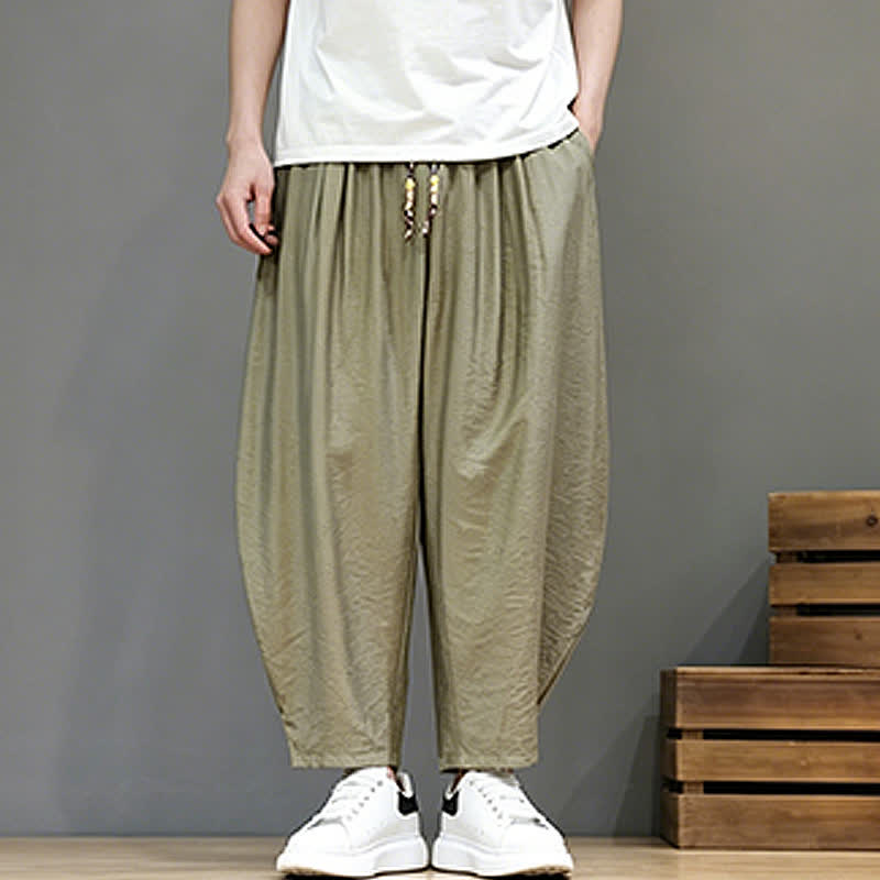 Nimara Ritual Summer Casual Minimalist Drawstring Solid Cropped Pants Men's Harem Pants With Pocket