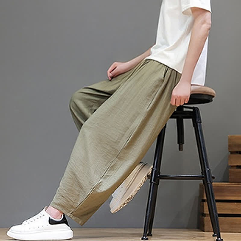 Nimara Ritual Summer Casual Minimalist Drawstring Solid Cropped Pants Men's Harem Pants With Pocket