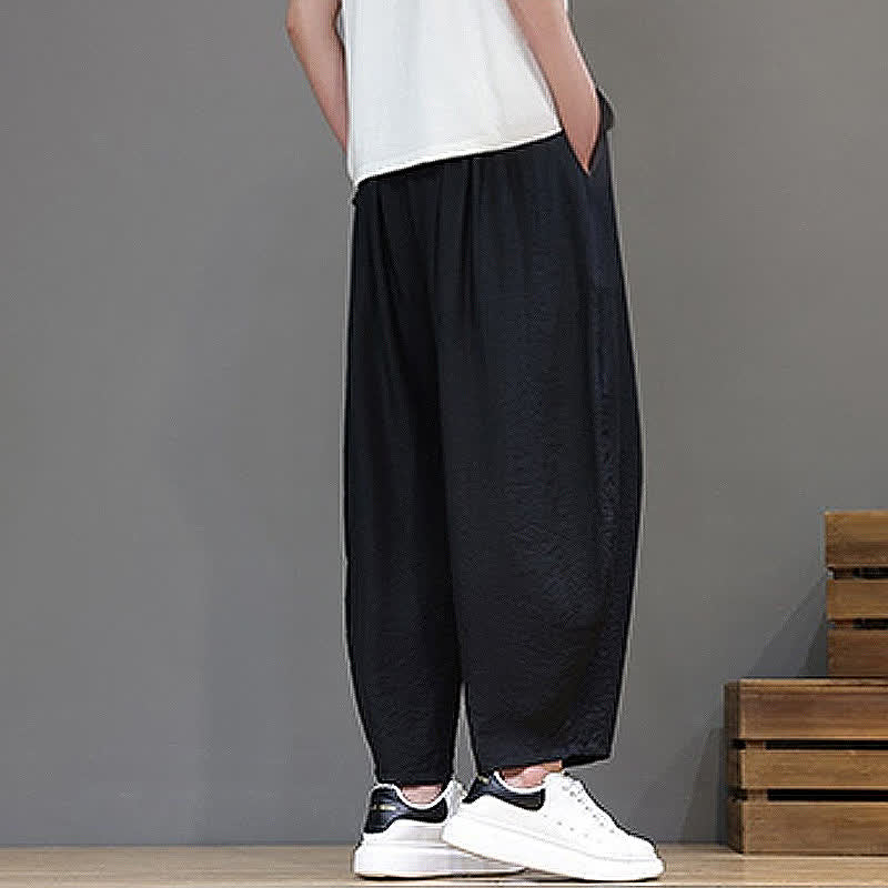 Nimara Ritual Summer Casual Minimalist Drawstring Solid Cropped Pants Men's Harem Pants With Pocket