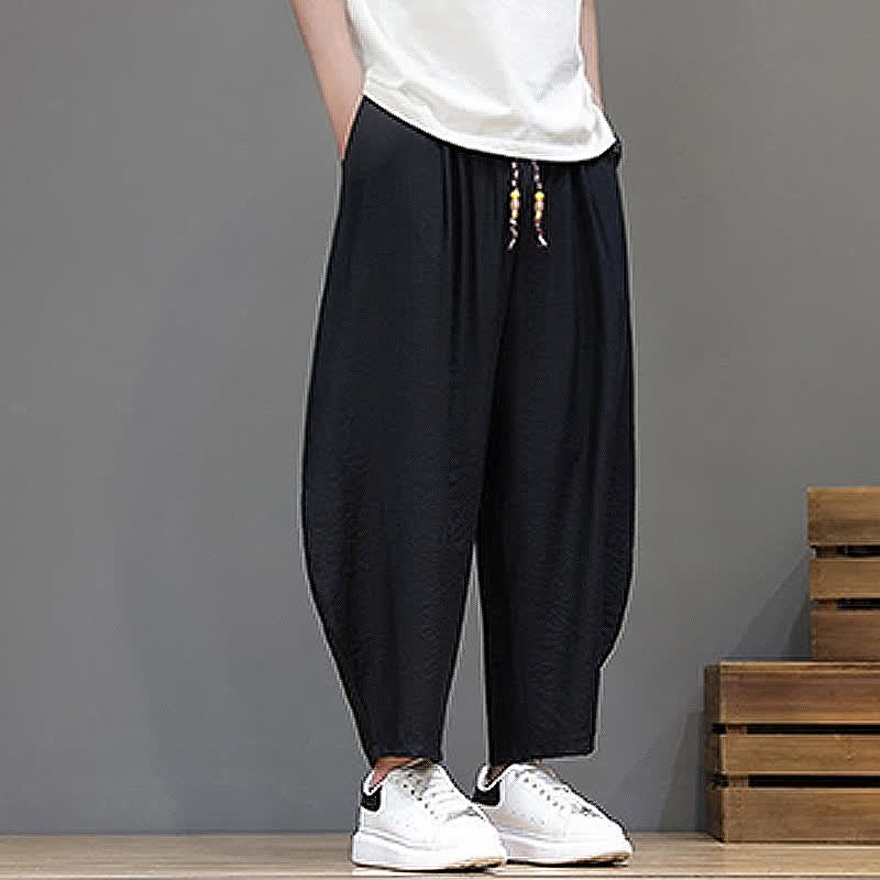 Nimara Ritual Summer Casual Minimalist Drawstring Solid Cropped Pants Men's Harem Pants With Pocket