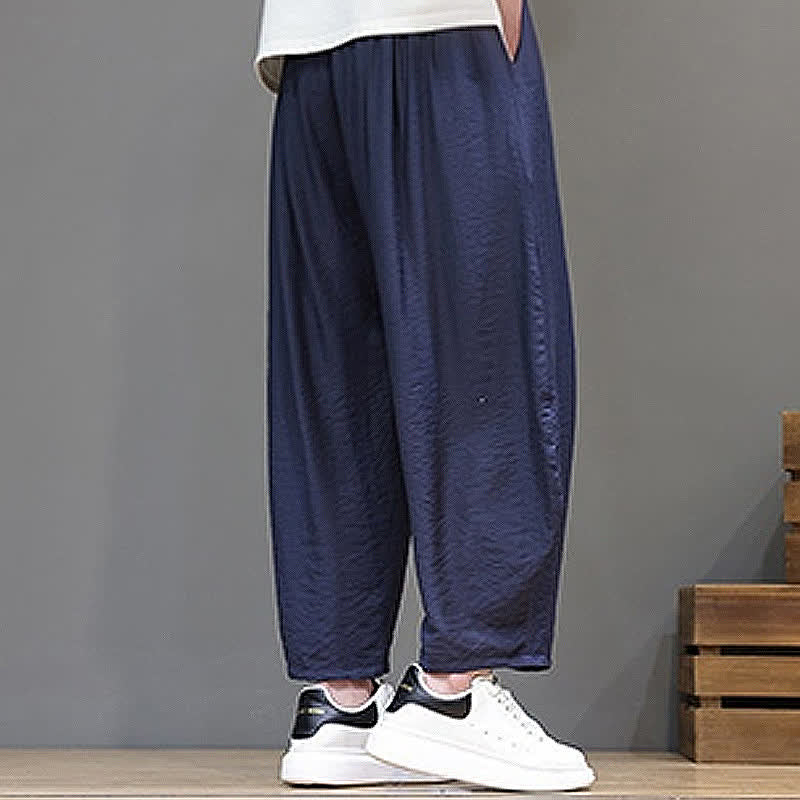 Nimara Ritual Summer Casual Minimalist Drawstring Solid Cropped Pants Men's Harem Pants With Pocket