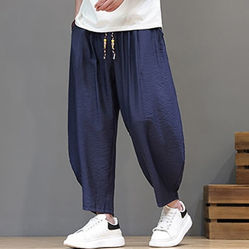 Nimara Ritual Summer Casual Minimalist Drawstring Solid Cropped Pants Men's Harem Pants With Pocket