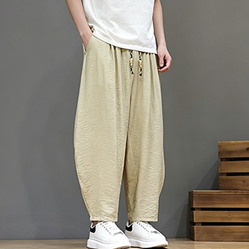 Nimara Ritual Summer Casual Minimalist Drawstring Solid Cropped Pants Men's Harem Pants With Pocket