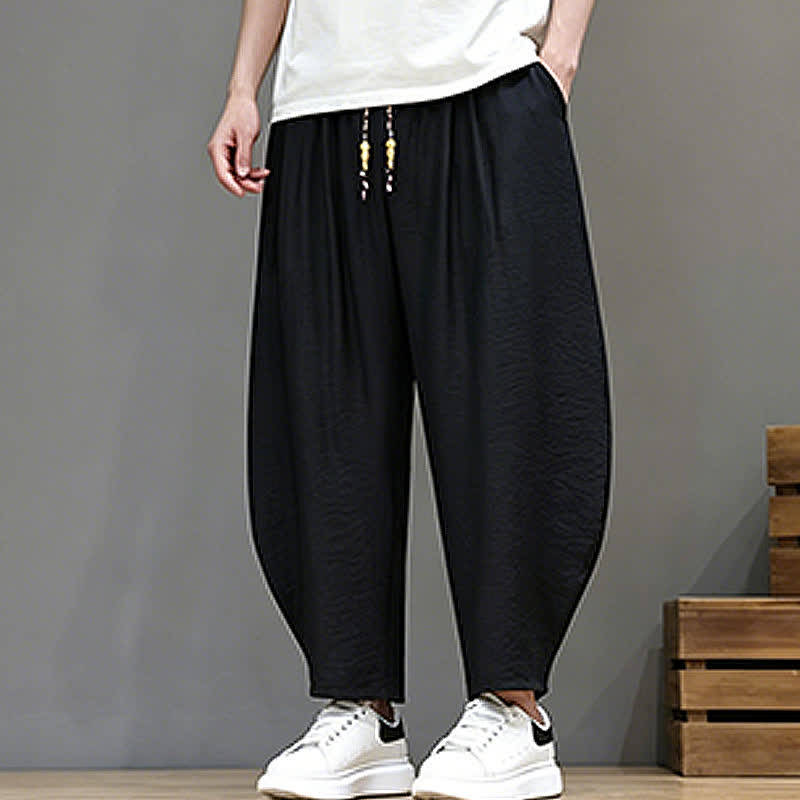 Nimara Ritual Summer Casual Minimalist Drawstring Solid Cropped Pants Men's Harem Pants With Pocket